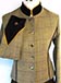 J 93 single breasted jacket with brown and old gold velvet trim Greeny brown tweed with gold, rust and yellow overcheck.jpg